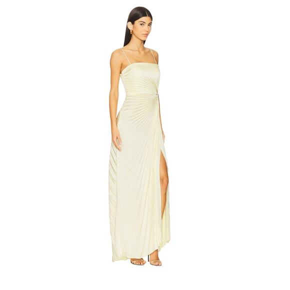 ALC pleated Layla evening dress gown Canary light green size 6/8 - Picture 4 of 13